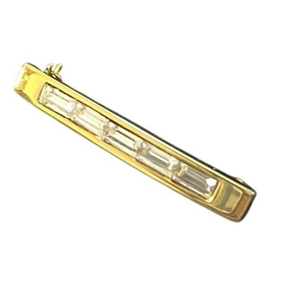 Givenchy | Bar Brooch | Gold Tone & Rhinestone Baguettes | Vintage, circa 1978 - Picture 3 of 11